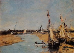Trouville, the Jettys at Low Tide by Eugene-Louis Boudin Oil Painting