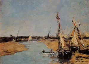 Trouville, the Jettys at Low Tide by Eugene-Louis Boudin - Oil Painting Reproduction