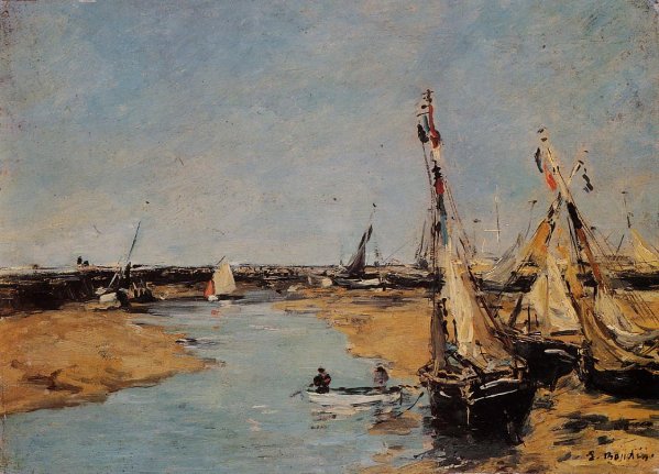 Trouville, the Jettys at Low Tide by Eugene-Louis Boudin - Hand-Painted Oil Painting Reproduction