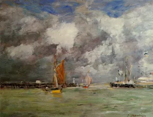 Trouville, the Jettys, High Tide by Eugene-Louis Boudin - Oil Painting Reproduction