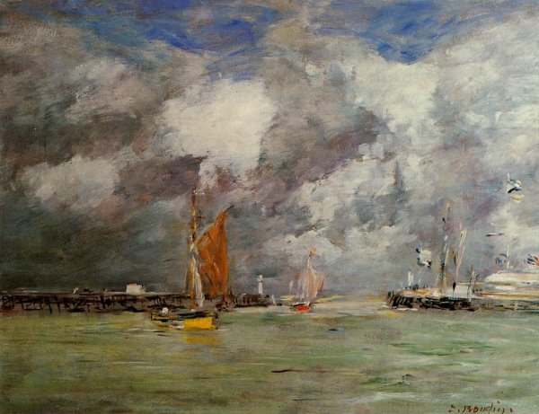 Trouville, the Jettys, High Tide by Eugene-Louis Boudin - Hand-Painted Oil Painting Reproduction