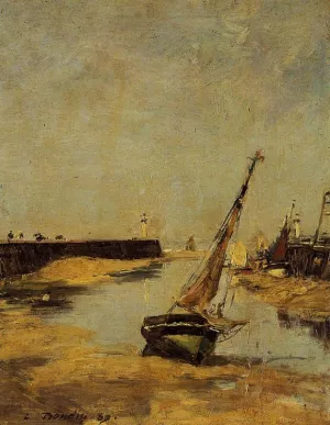 Trouville, the Jettys, Low Tide by Eugene-Louis Boudin - Oil Painting Reproduction