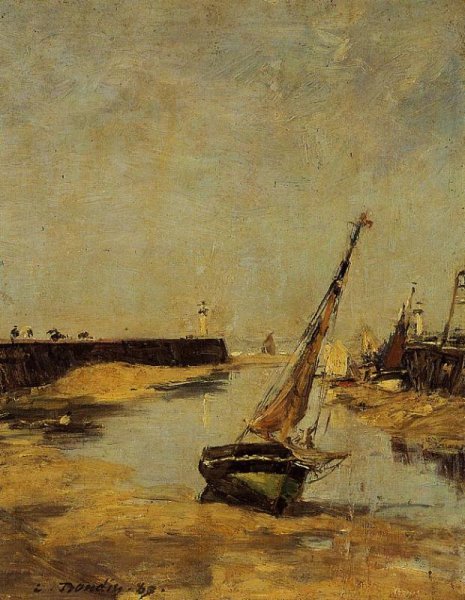 Trouville, the Jettys, Low Tide by Eugene-Louis Boudin - Hand-Painted Oil Painting Reproduction