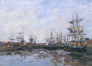 Trouville, the Port at Low Tide by Eugene-Louis Boudin Oil Painting