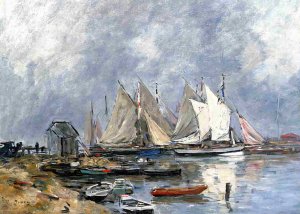 Trouville, the Port, Boats and Dinghys by Eugene-Louis Boudin Oil Painting
