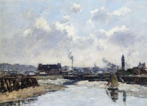 Trouville, the Port, Low Tide, Morning by Eugene-Louis Boudin Oil Painting