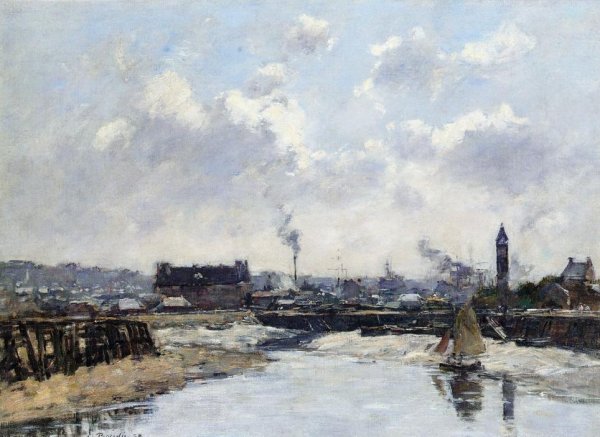 Trouville, the Port, Low Tide, Morning by Eugene-Louis Boudin - Hand-Painted Oil Painting Reproduction