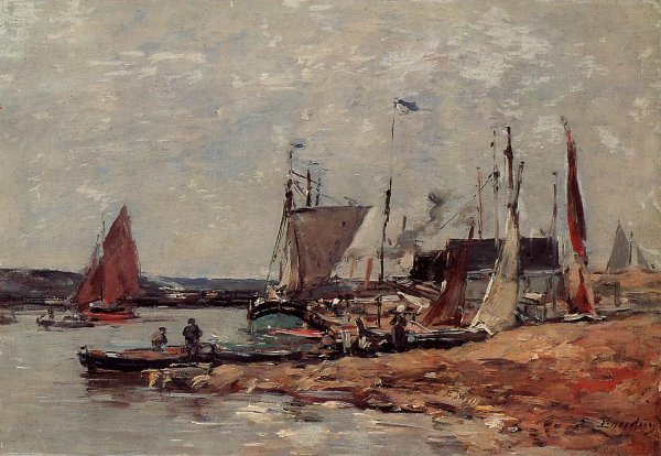 Trouville, the Port by Eugene-Louis Boudin - Hand-Painted Oil Painting Reproduction