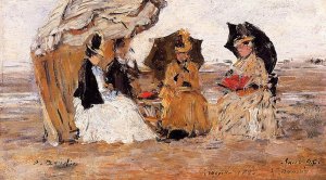 Trouville, under a Tent by Eugene-Louis Boudin Oil Painting