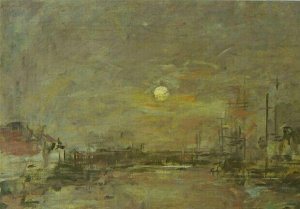 Twilight Over the Basin of Le Havre by Eugene-Louis Boudin Oil Painting