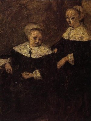 Two Woman after Adriaen van Ostade by Eugene-Louis Boudin Oil Painting