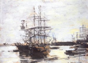 Vaisseaux L'Ancre Devant Venise by Eugene-Louis Boudin Oil Painting
