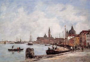 Venice, the Dock of the Guidecca by Eugene-Louis Boudin Oil Painting