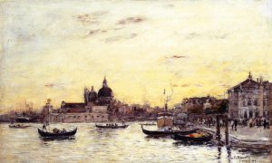 Venice, The Mole at the Entrance to the Grand Canal and the Salute by Eugene-Louis Boudin Oil Painting