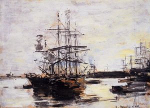 Vessel at Anchor Outside of Venice by Eugene-Louis Boudin Oil Painting
