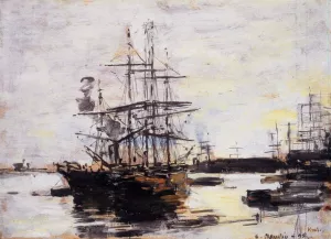 Vessel at Anchor Outside of Venice by Eugene-Louis Boudin Oil Painting