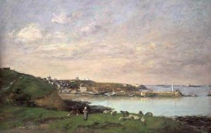 View at Saint-Quay-Portriaux by Eugene-Louis Boudin Oil Painting