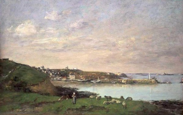 View at Saint-Quay-Portriaux by Eugene-Louis Boudin - Hand-Painted Oil Painting Reproduction
