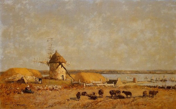 View from the Camaret Heights by Eugene-Louis Boudin - Hand-Painted Oil Painting Reproduction