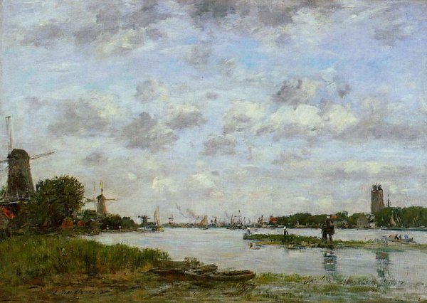 View of Dordrecht by Eugene-Louis Boudin - Hand-Painted Oil Painting Reproduction