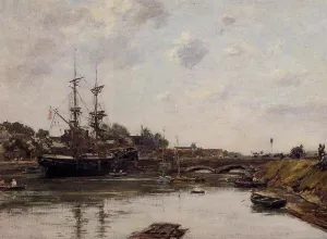 View of La Touques by Eugene-Louis Boudin Oil Painting