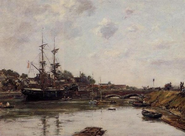 View of La Touques by Eugene-Louis Boudin - Hand-Painted Oil Painting Reproduction