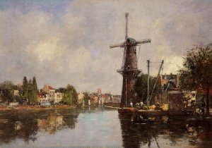 View of Rotterdam by Eugene-Louis Boudin Oil Painting