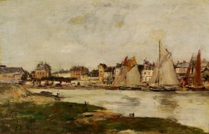 View of the Port of Trouville, High Tide by Eugene-Louis Boudin Oil Painting