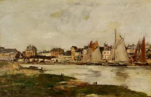 View of the Port of Trouville, High Tide by Eugene-Louis Boudin - Oil Painting Reproduction