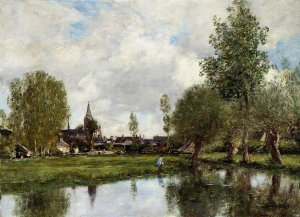 Village Around Dunkirk by Eugene-Louis Boudin Oil Painting