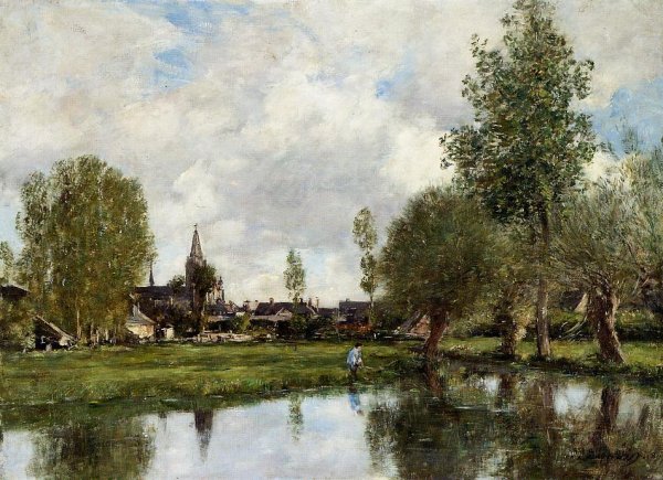 Village Around Dunkirk by Eugene-Louis Boudin - Hand-Painted Oil Painting Reproduction