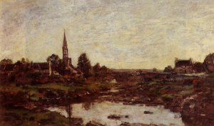 Village in Brittany by Eugene-Louis Boudin Oil Painting