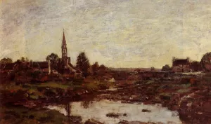 Village in Brittany by Eugene-Louis Boudin Oil Painting