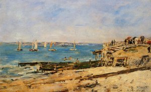 Villerville, the Shore by Eugene-Louis Boudin Oil Painting