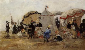Woman and Children on the Beach at Trouville by Eugene-Louis Boudin Oil Painting
