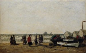 Women on the Beach, Rough Seas by Eugene-Louis Boudin Oil Painting