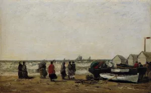 Women on the Beach, Rough Seas by Eugene-Louis Boudin Oil Painting