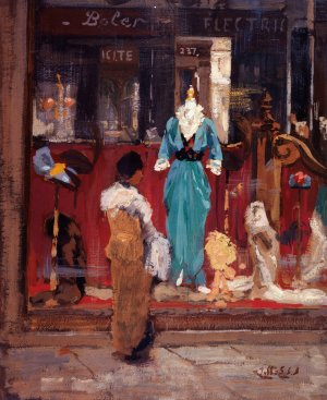 Devanture d'une boutique de mode. by Eugene Louis Gillot Oil Painting
