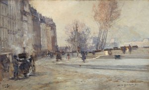 Le Quai des Grands Augustins by Eugene Louis Gillot Oil Painting
