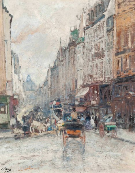 Main Product Photo of Rue de Seine, towards the Grand Palais, Paris Painting by Eugene Louis Gillot