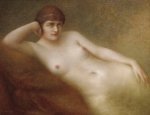 A maiden in contemplation by Eugene Loup Oil Painting