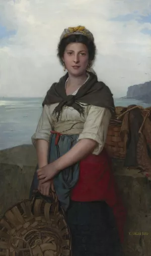 The fishergirl by Eugene-Marie Salanson Oil Painting