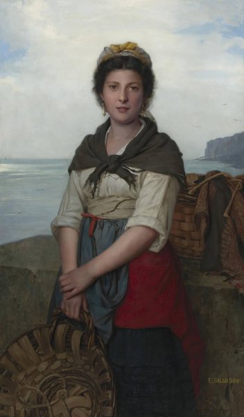 The fishergirl by Eugene-Marie Salanson - Hand-Painted Oil Painting Reproduction