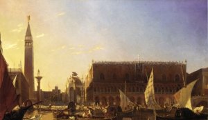 Gondolas on the Grand Canal in front of the Doge's Palace, Venice Oil painting by Eugene Napoleon Flandin