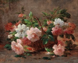 A Basket with Roses by Eugene Petit Oil Painting