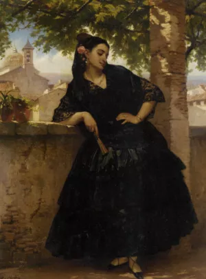The Spanish Beauty with Fan by Eugene Pierre Francois Giraud Oil Painting