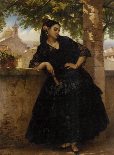 Main Product Photo of The Spanish Beauty with Fan Painting by Eugene Pierre Francois Giraud