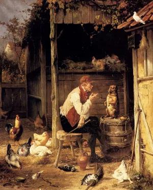 Training The Dog by Eugene Remy Maes Oil Painting