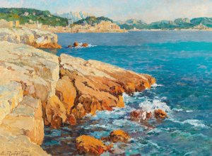 A Coastal Landscape in the South of France by Eugene Robert Oil Painting