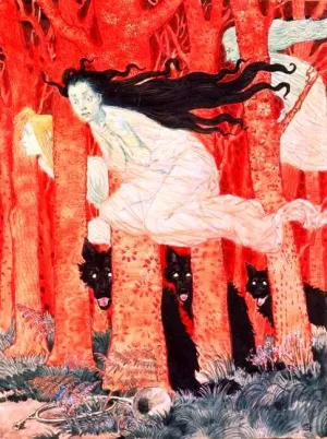 Rois Femmes et Trois Loups painting by Eugene Samuel Grasset